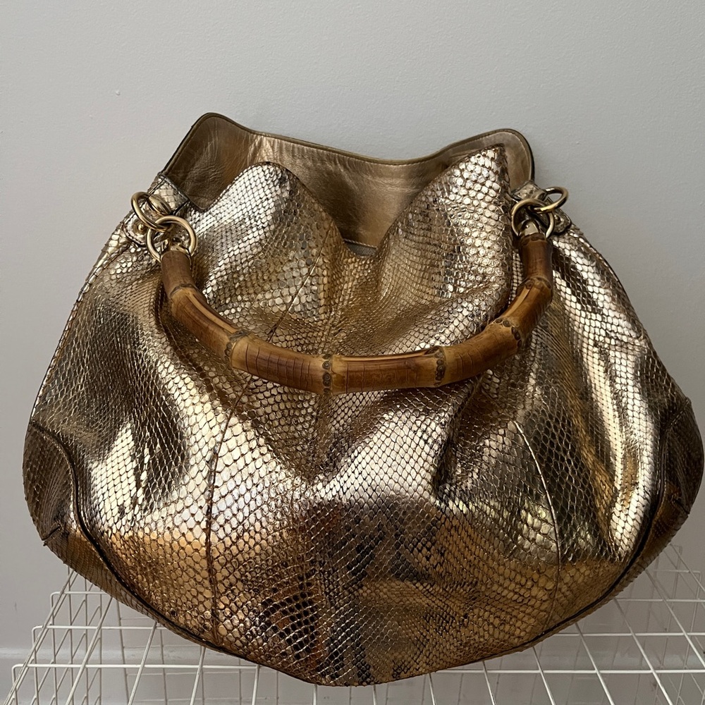 Gucci Gold Python Peggy Bamboo Hobo Bag